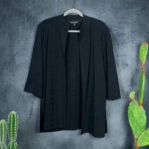 Ming Wang Textured 3/4 sleeve Black Cardigan  A454